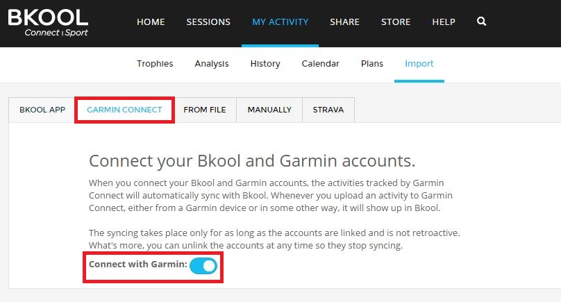 Synchronise Garmin Connect with Bkool